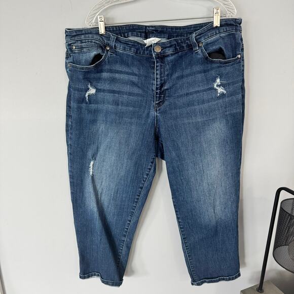 CJ Banks Denim - CJ Banks Lightly Distressed Jean Capris Women's Plus Size 22 W Cotton Poly Spand